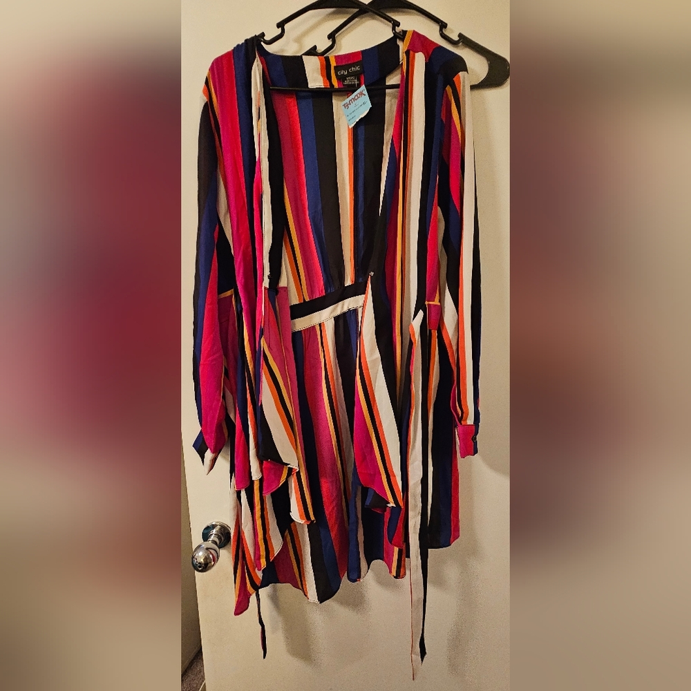 NWT! City Chic Eliana Colorful Striped Wrap Tunic - Size 12 - Picture 6 of 6